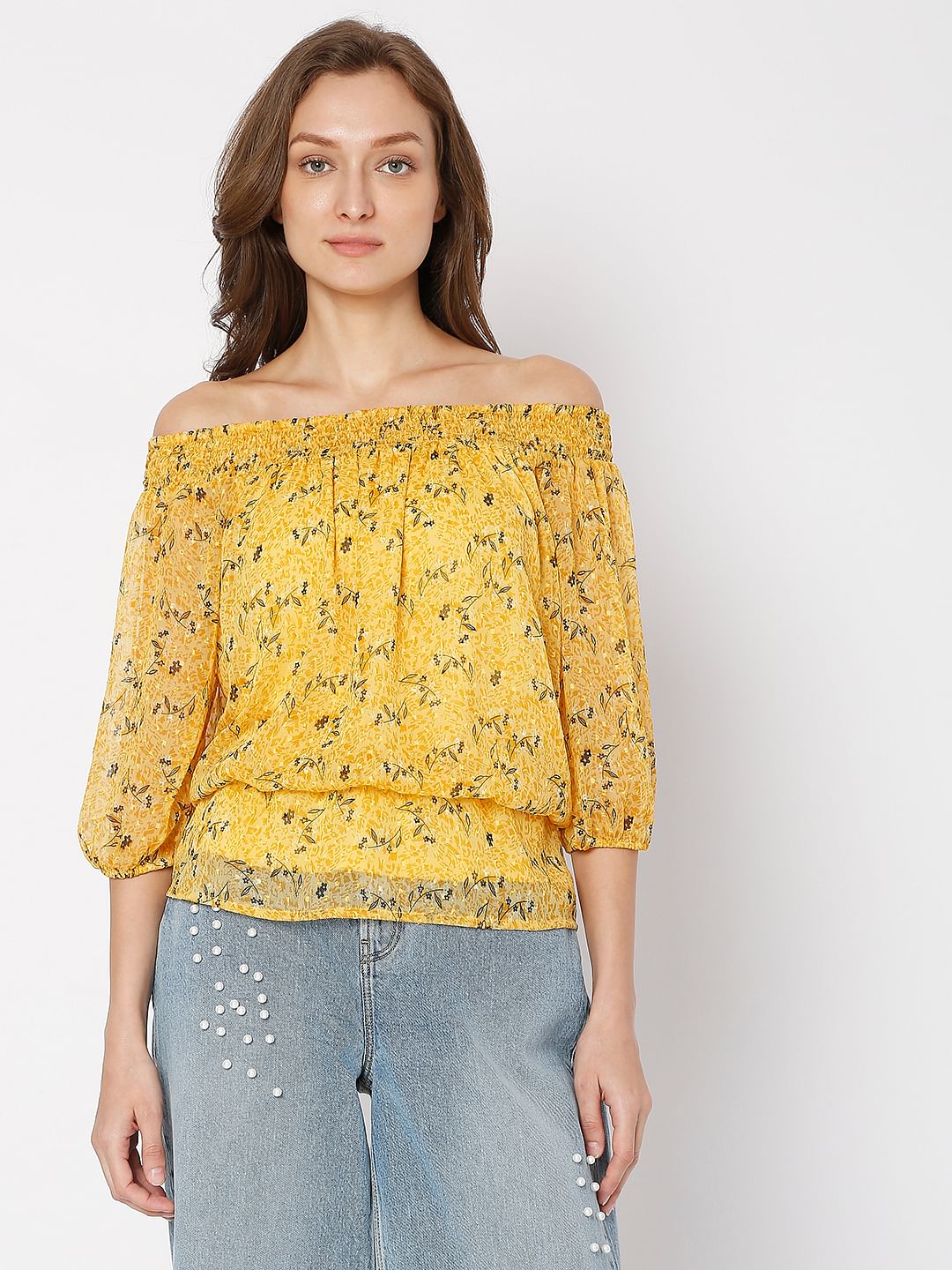 Yellow Floral Off-Shoulder Top - Image 2