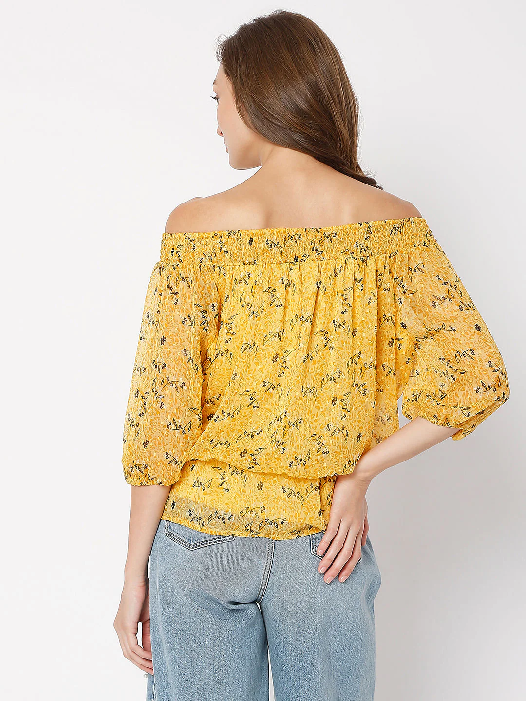 Yellow Floral Off-Shoulder Top - Image 4