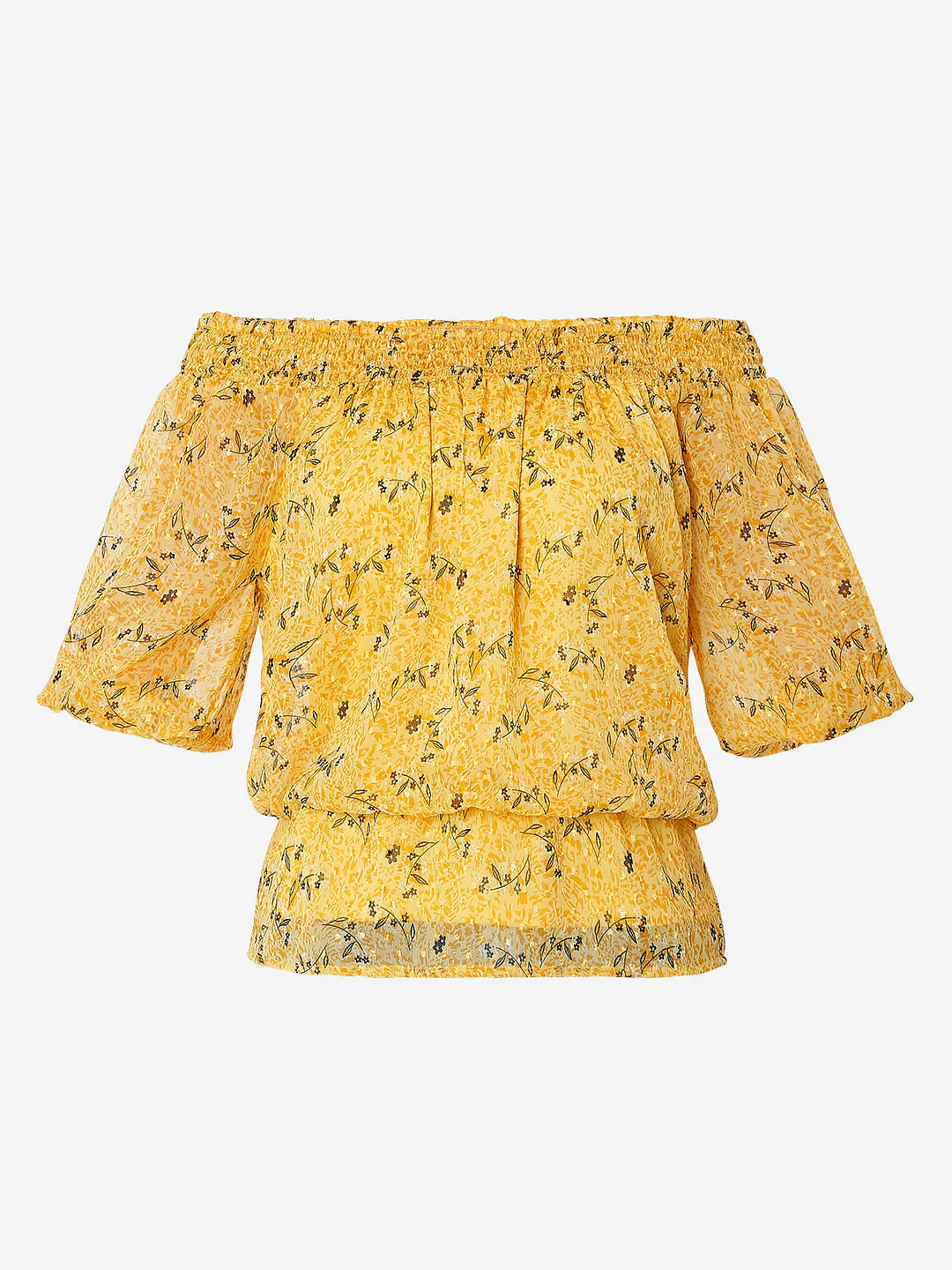 Yellow Floral Off-Shoulder Top - Image 7