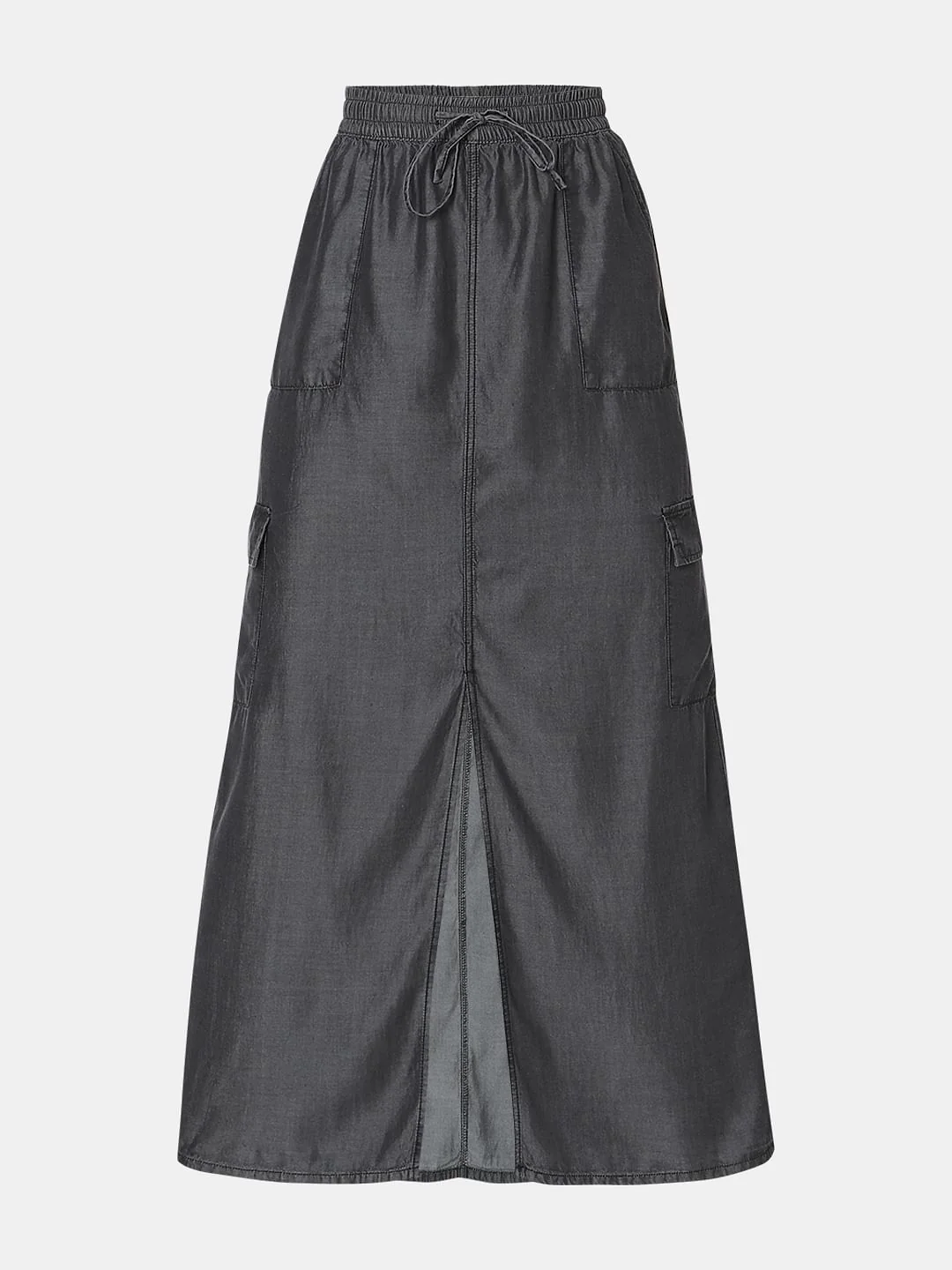 Black Mid Rise Denim Long Skirt - Image 7