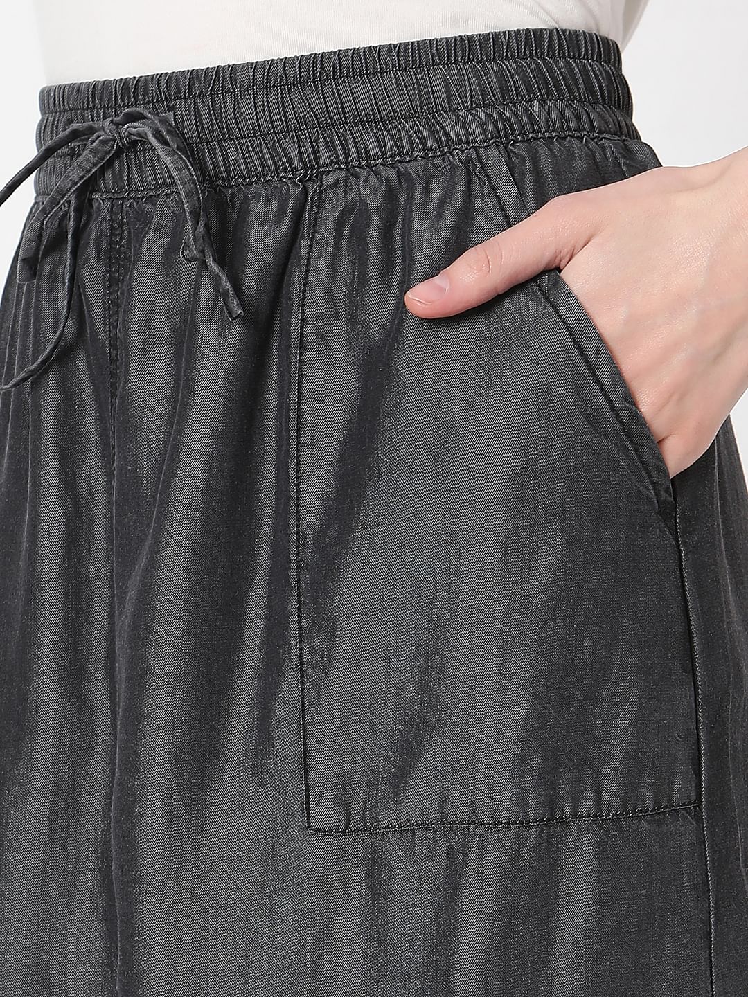 Black Mid Rise Denim Long Skirt - Image 8