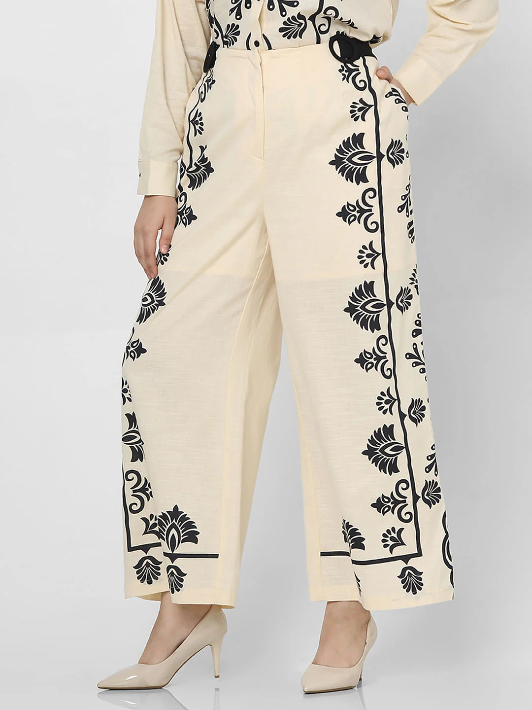 Curve Beige Printed Co-Ord Pants - Image 2
