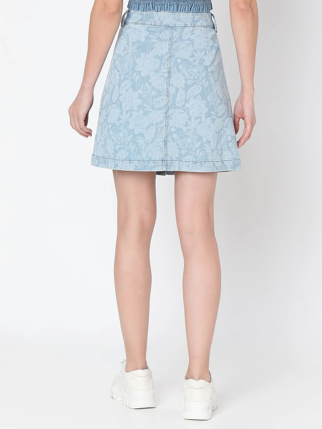 Light Blue Printed Denim Skirt - Image 4