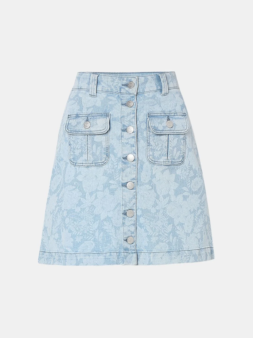 Light Blue Printed Denim Skirt - Image 7