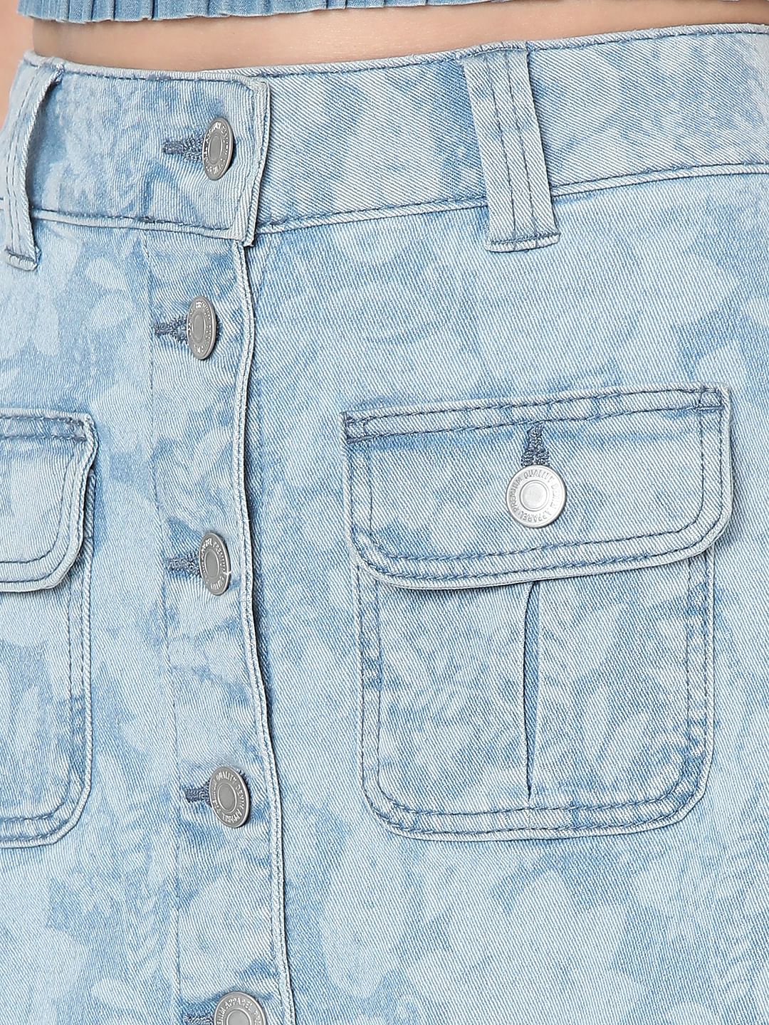Light Blue Printed Denim Skirt - Image 8