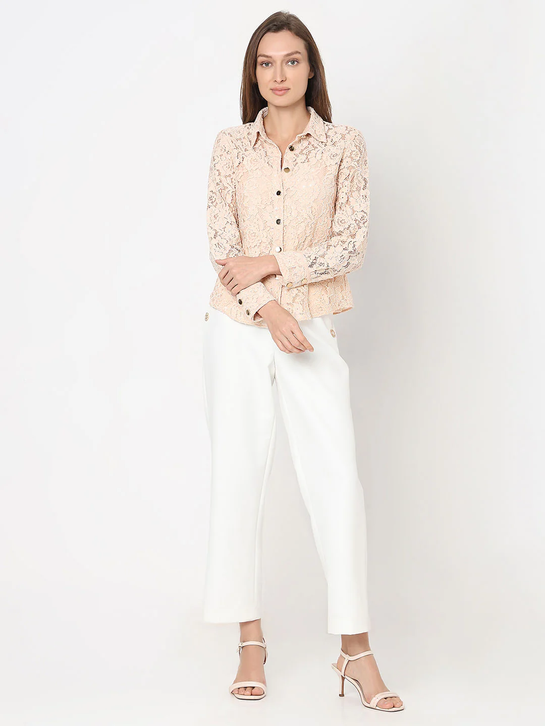 Peach-Pink Floral Lace Shirt - Image 5