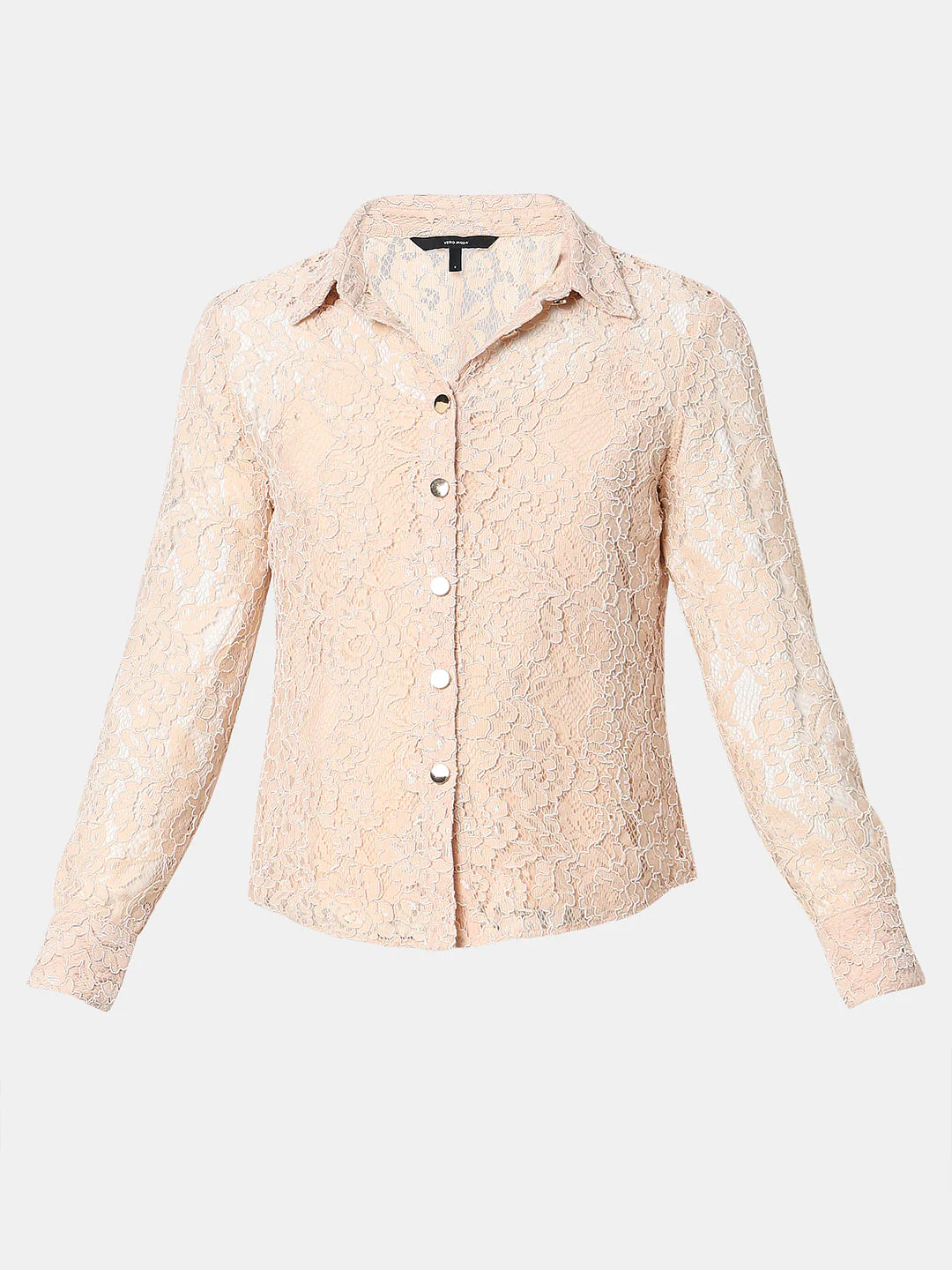 Peach-Pink Floral Lace Shirt - Image 7