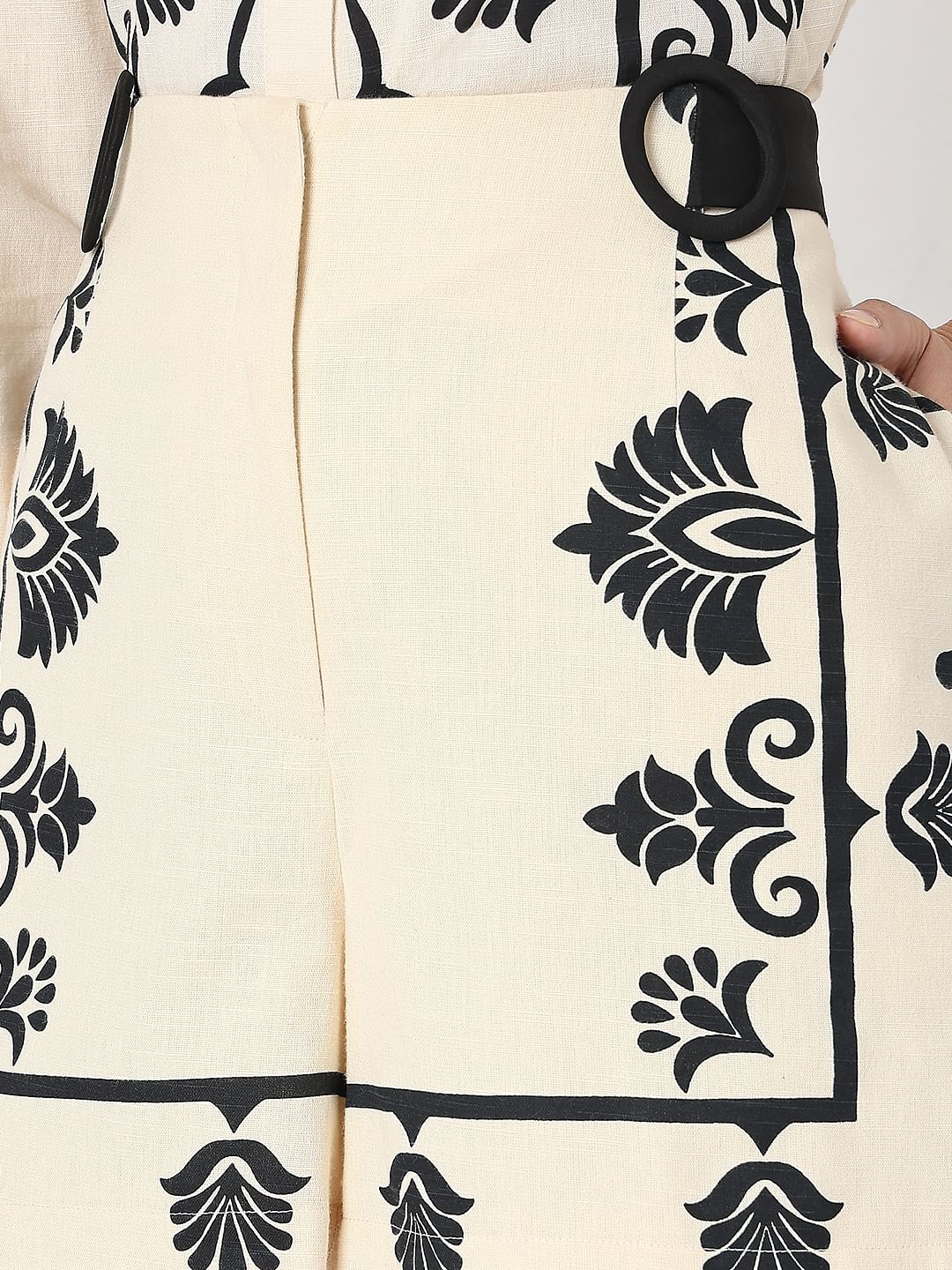 Beige Printed Cotton Co-Ord Set Shorts - Image 8