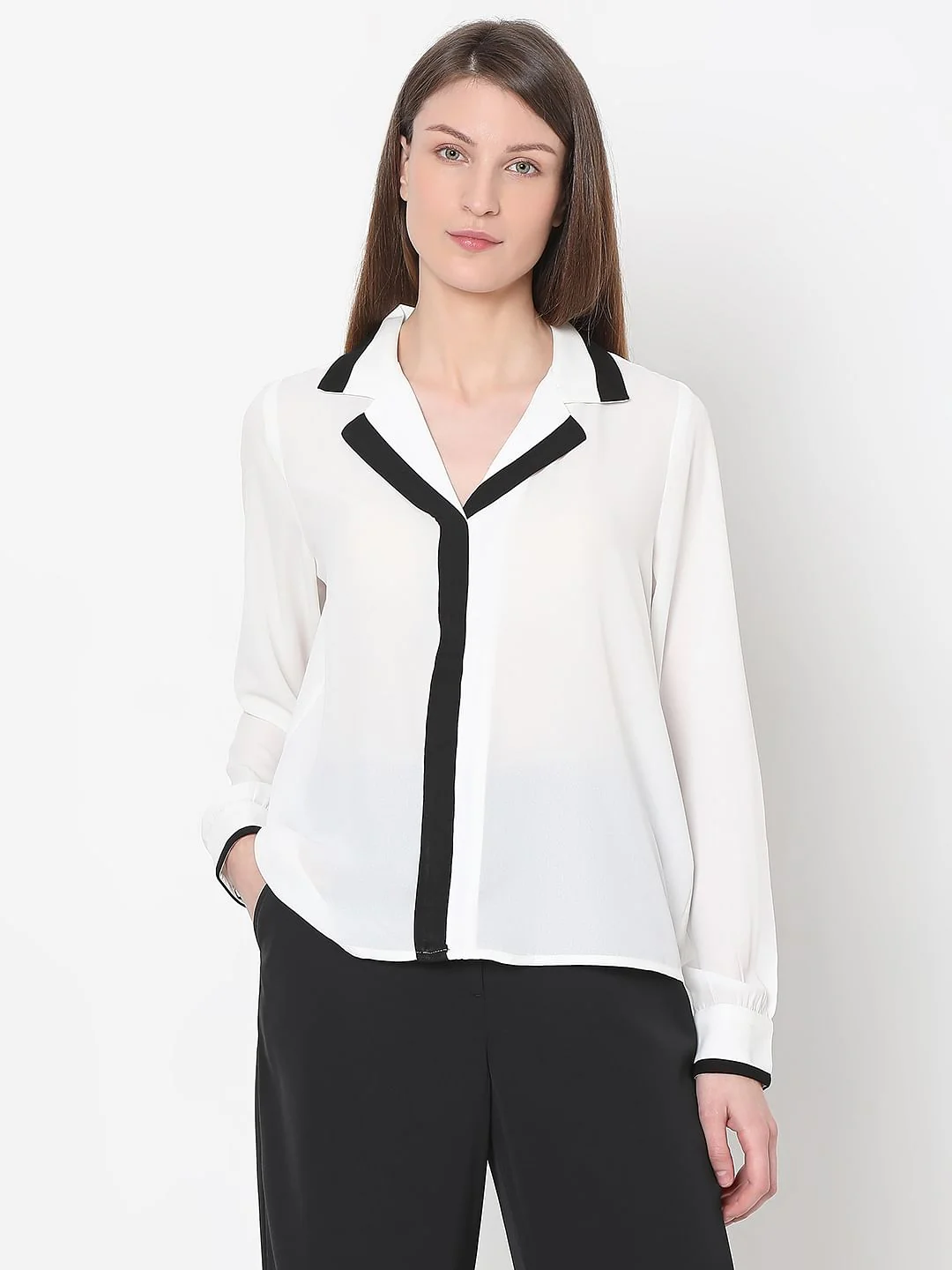 White & Black Full Sleeves Shirt - Image 2