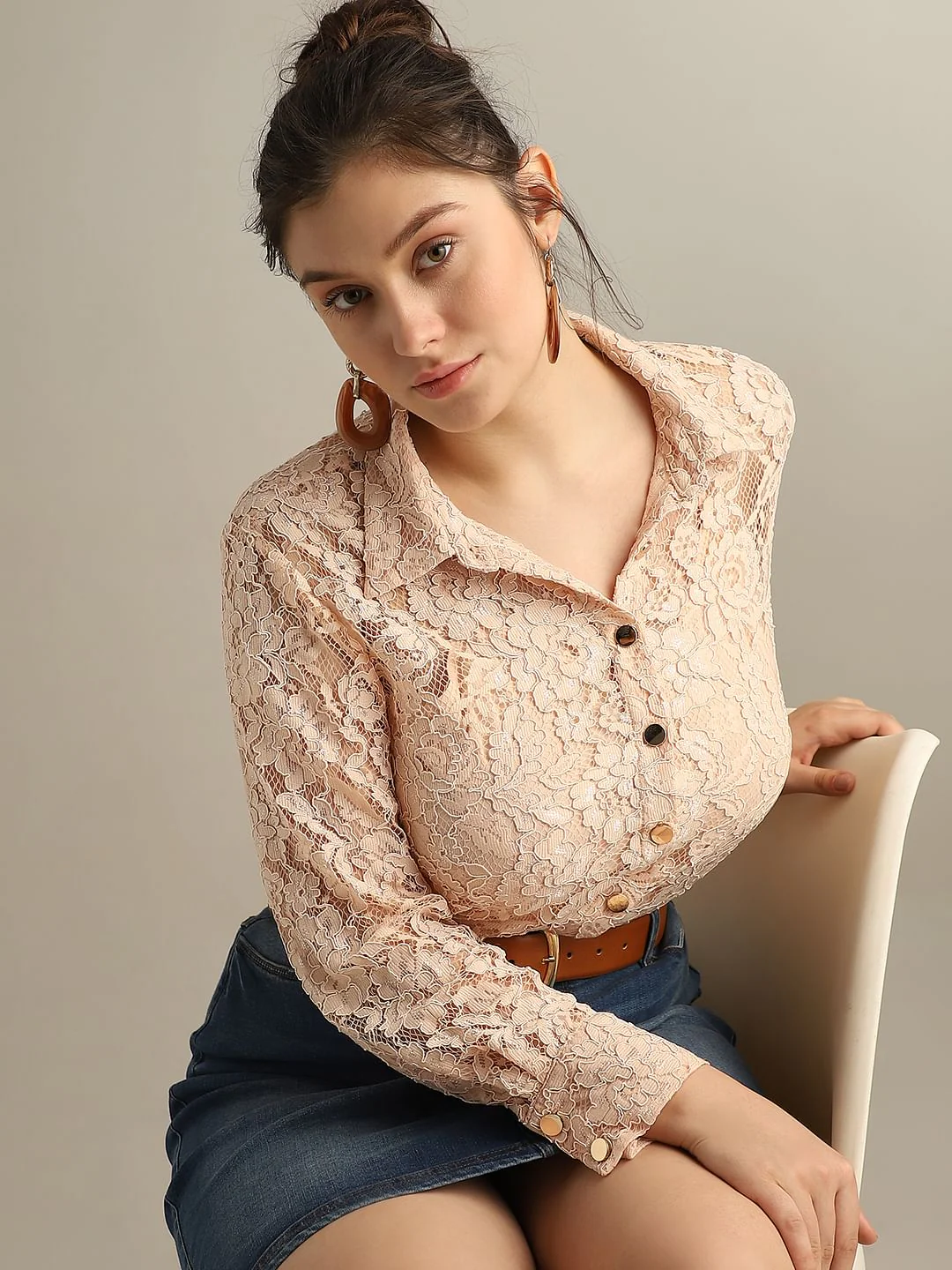Curve Pink Lace Shirt