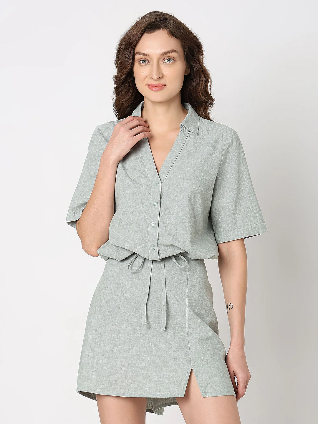 Green Woven Co-Ord Set Shirt - Image 2
