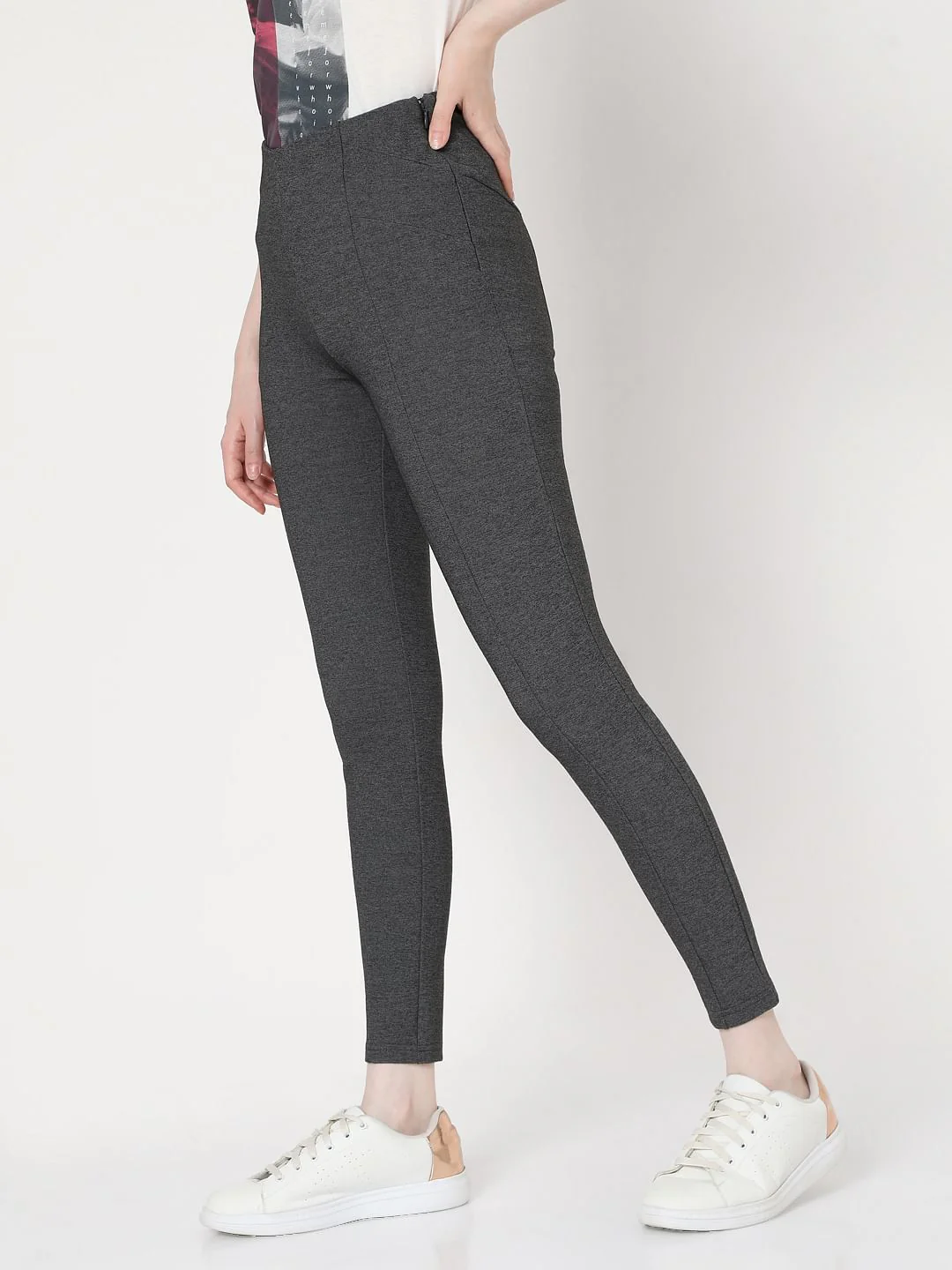 Grey High Waist Leggings - Image 3