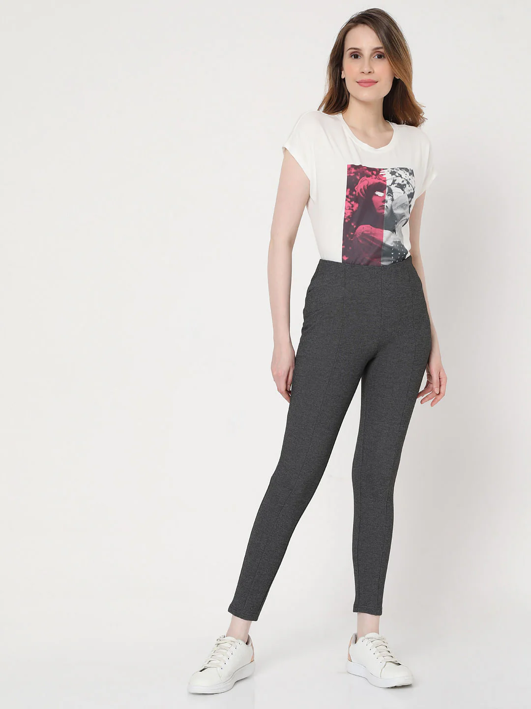 Grey High Waist Leggings - Image 6