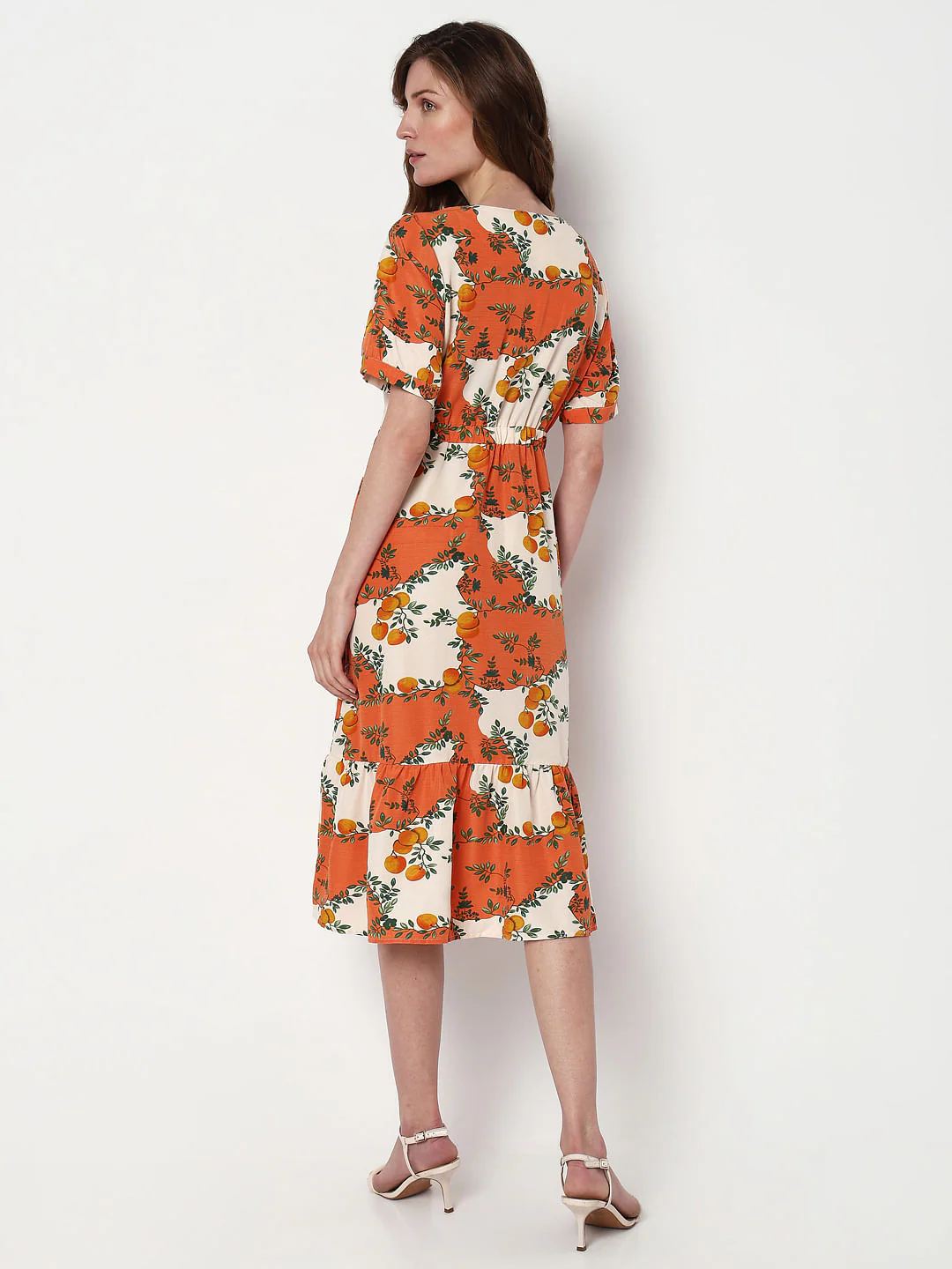 Orange Printed Fit & Flare Dress - Image 4