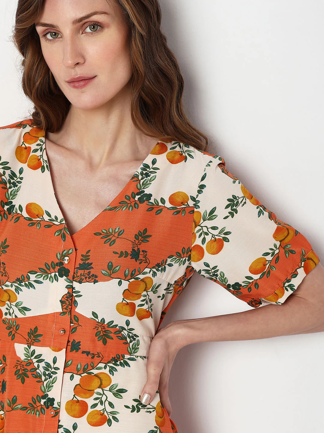 Orange Printed Fit & Flare Dress - Image 5