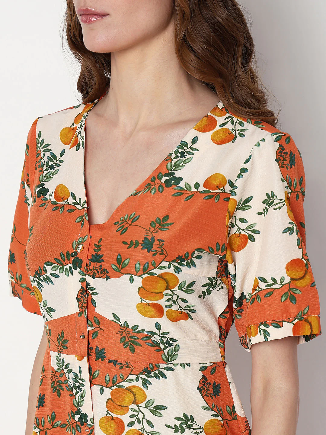 Orange Printed Fit & Flare Dress - Image 6