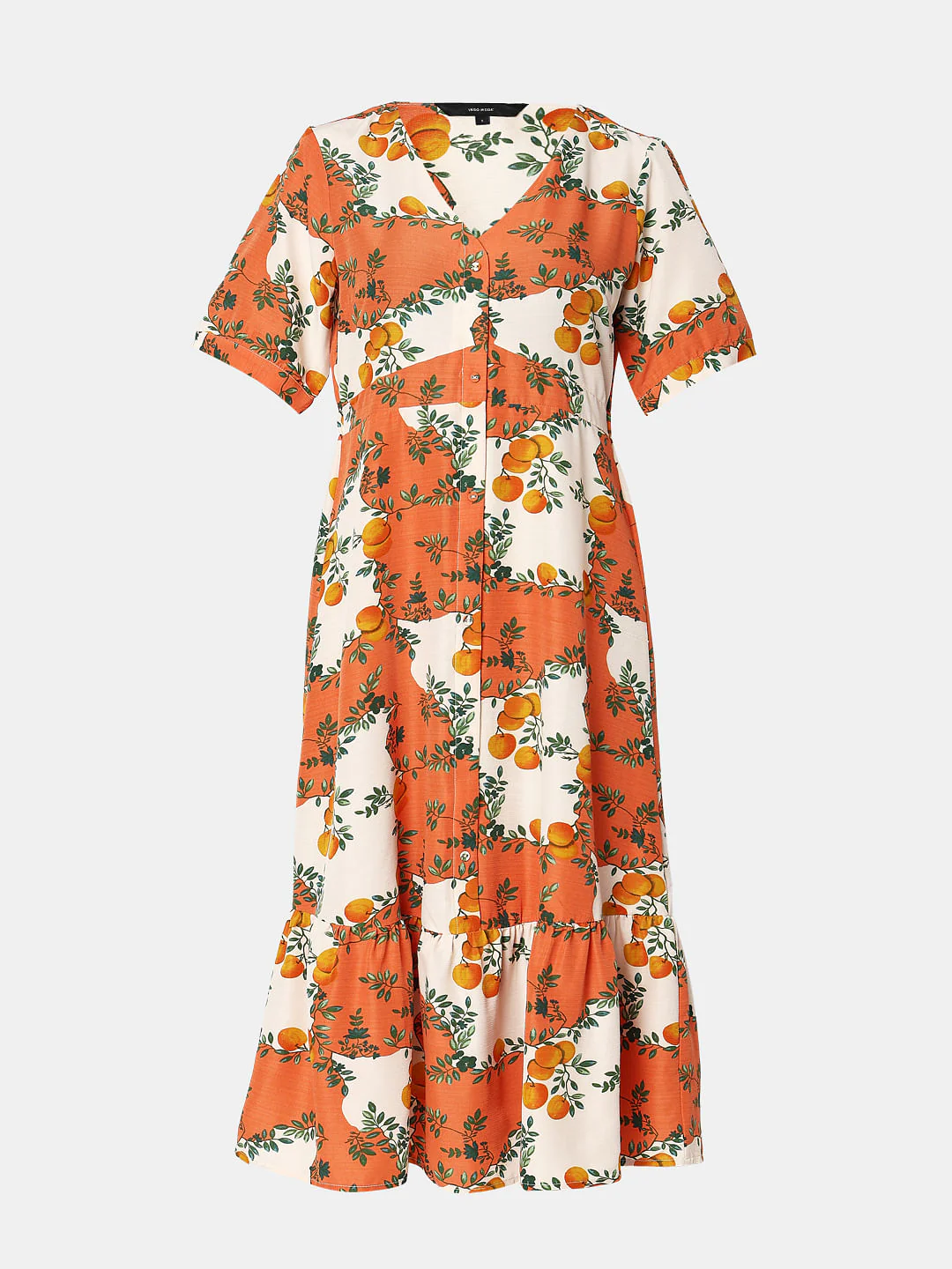 Orange Printed Fit & Flare Dress - Image 7