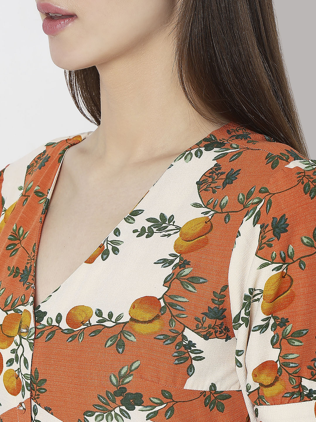 Orange Printed Fit & Flare Dress - Image 8