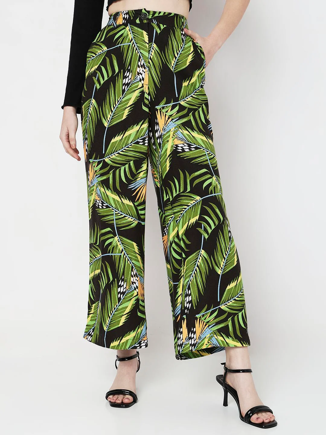 Green High Rise Tropical Print Pants - Image 2