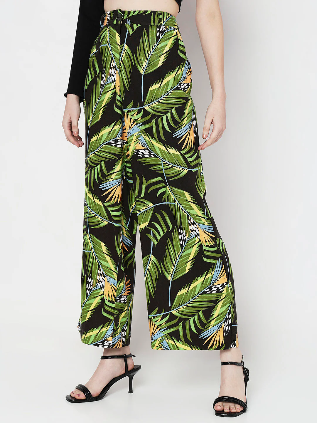 Green High Rise Tropical Print Pants - Image 3
