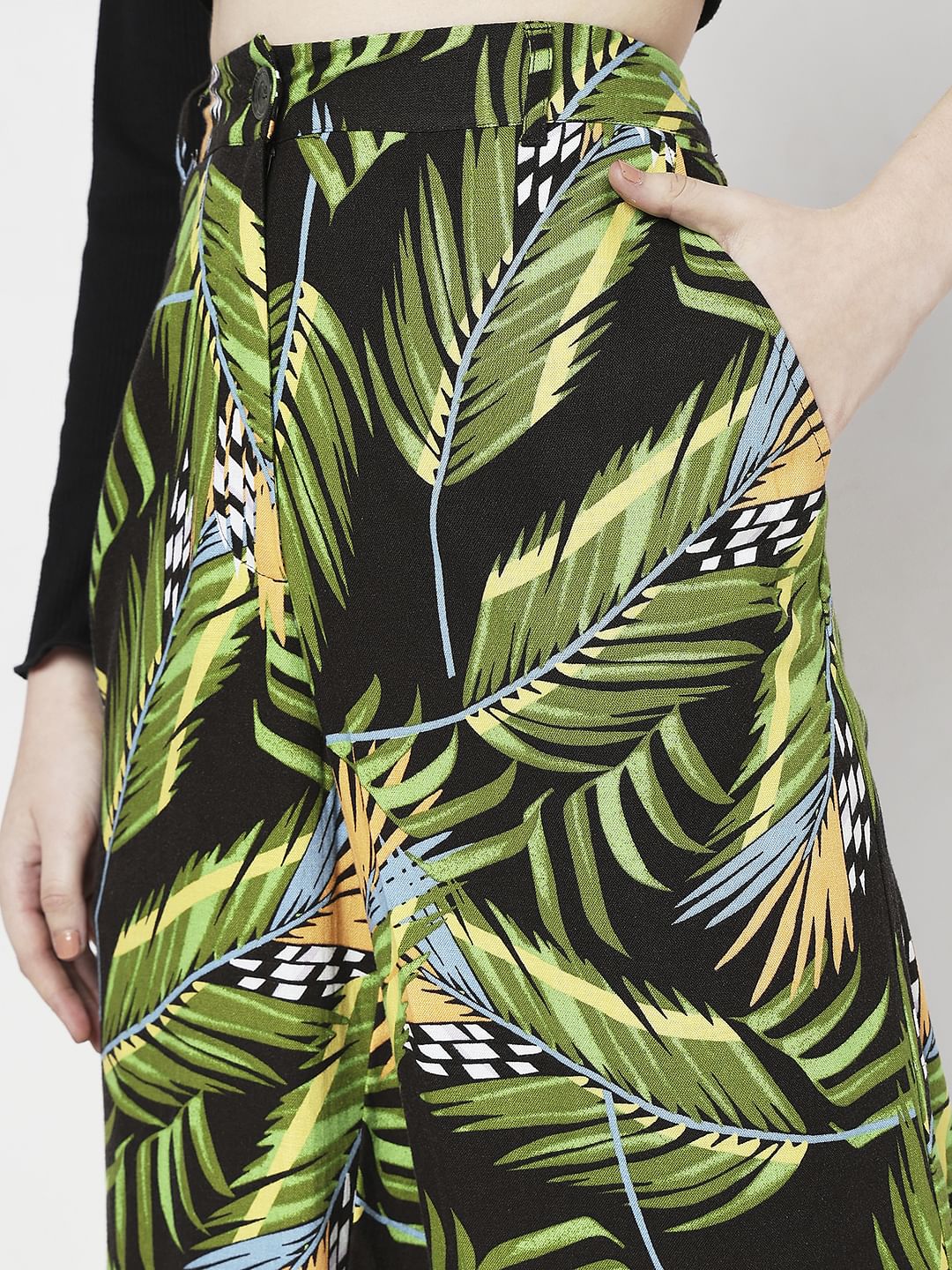 Green High Rise Tropical Print Pants - Image 8