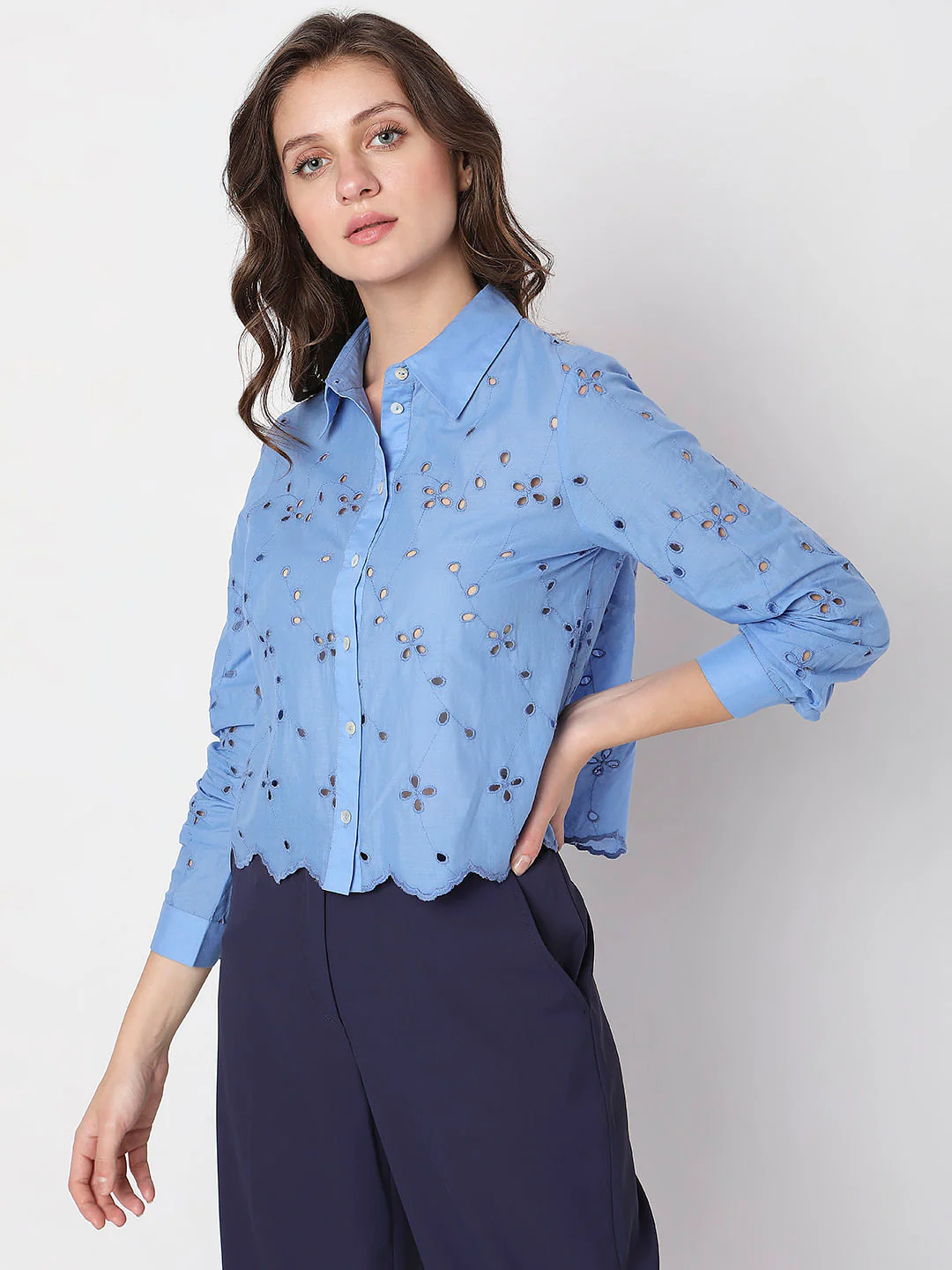 Blue Schiffli Shirt - Image 3