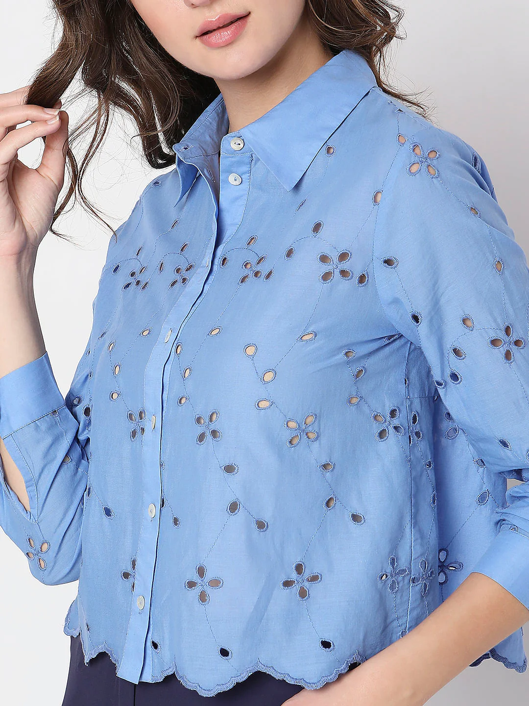 Blue Schiffli Shirt - Image 6