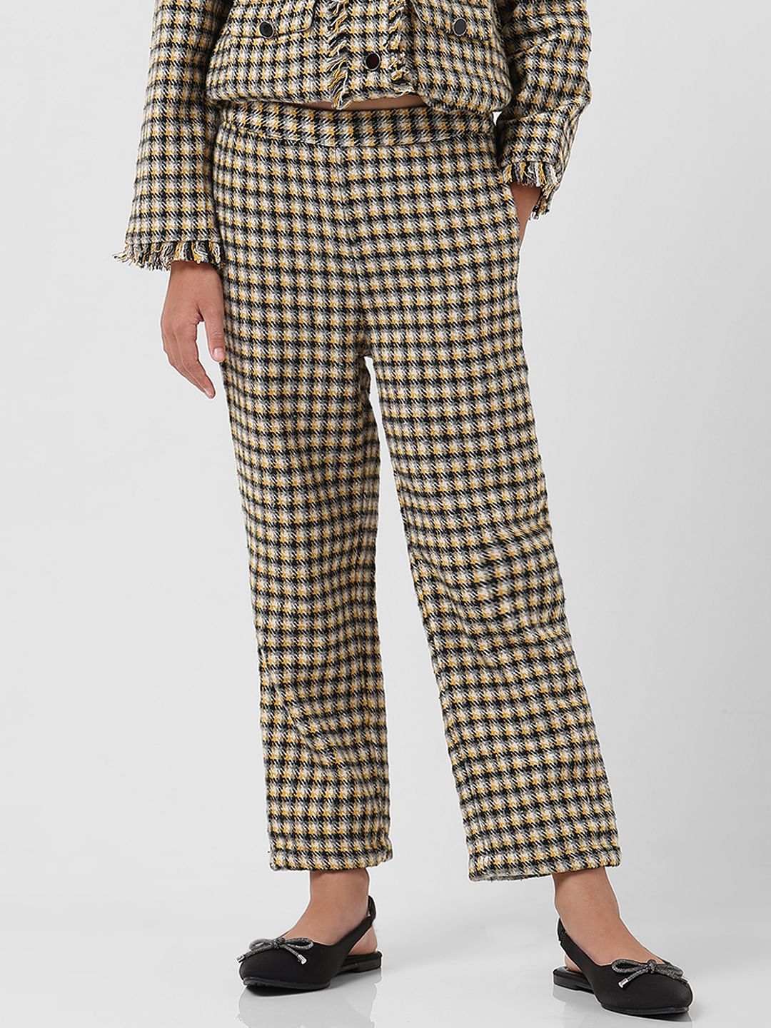 Girl Yellow Check Tweed Pants - Image 2