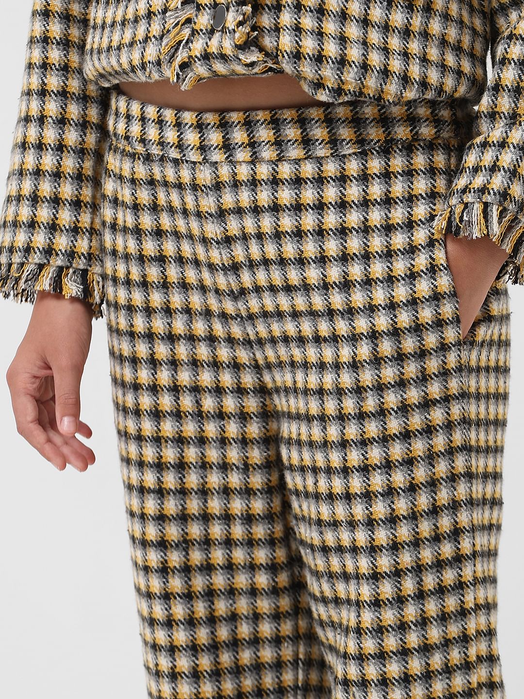 Girl Yellow Check Tweed Pants - Image 4
