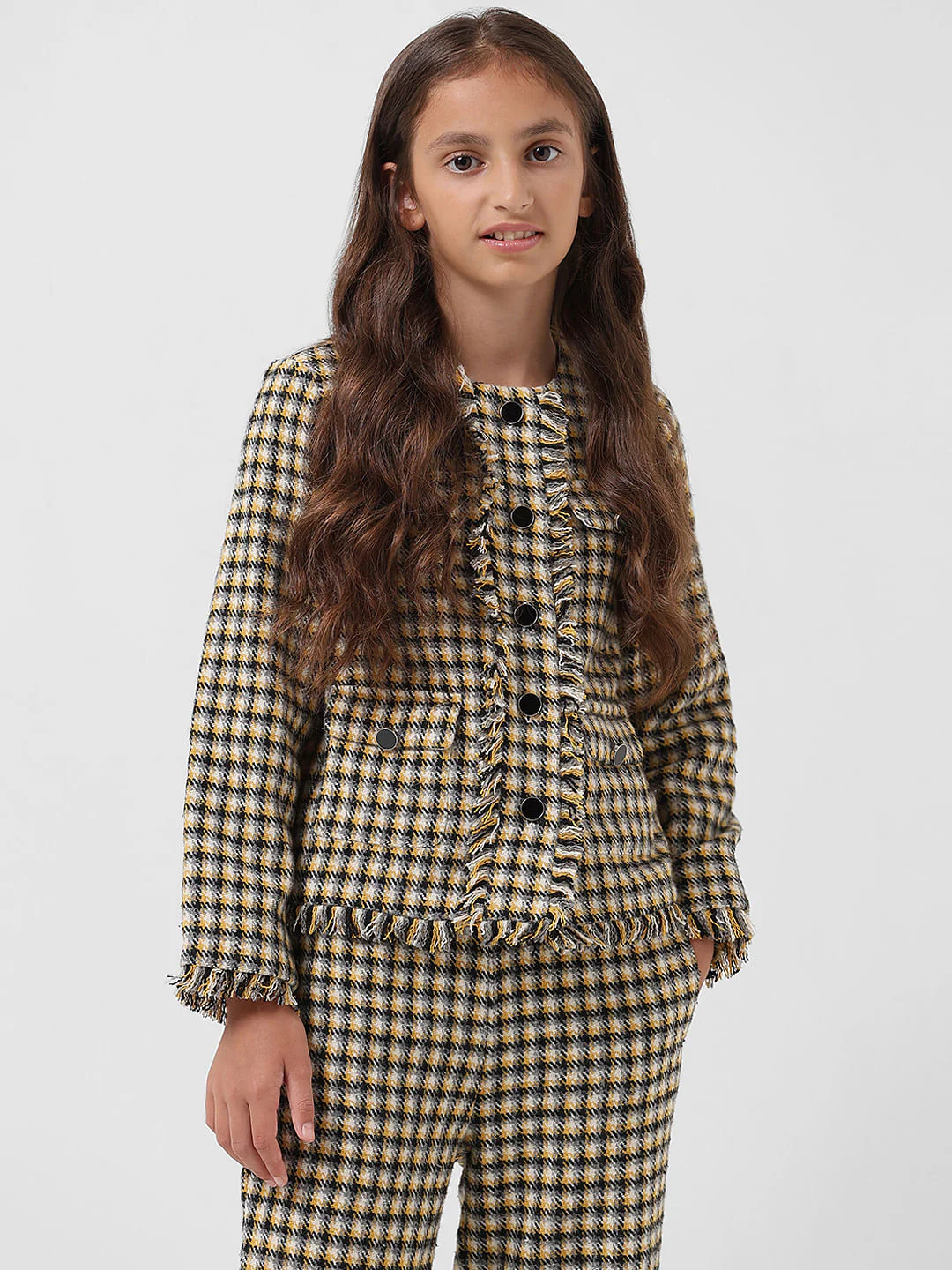 Girl Yellow Check Tweed Jacket - Image 2