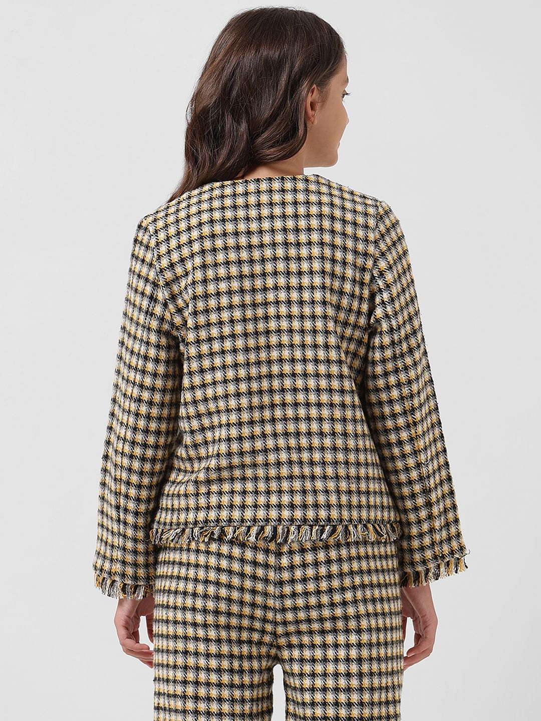 Girl Yellow Check Tweed Jacket - Image 3