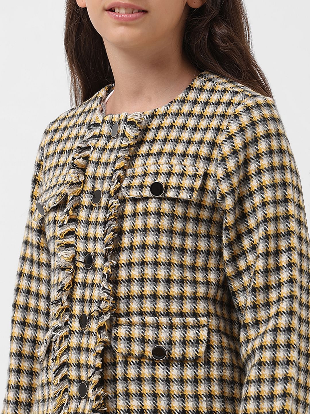 Girl Yellow Check Tweed Jacket - Image 4