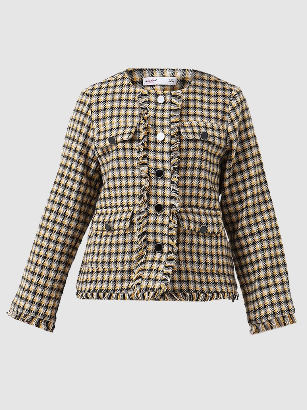 Girl Yellow Check Tweed Jacket - Image 6