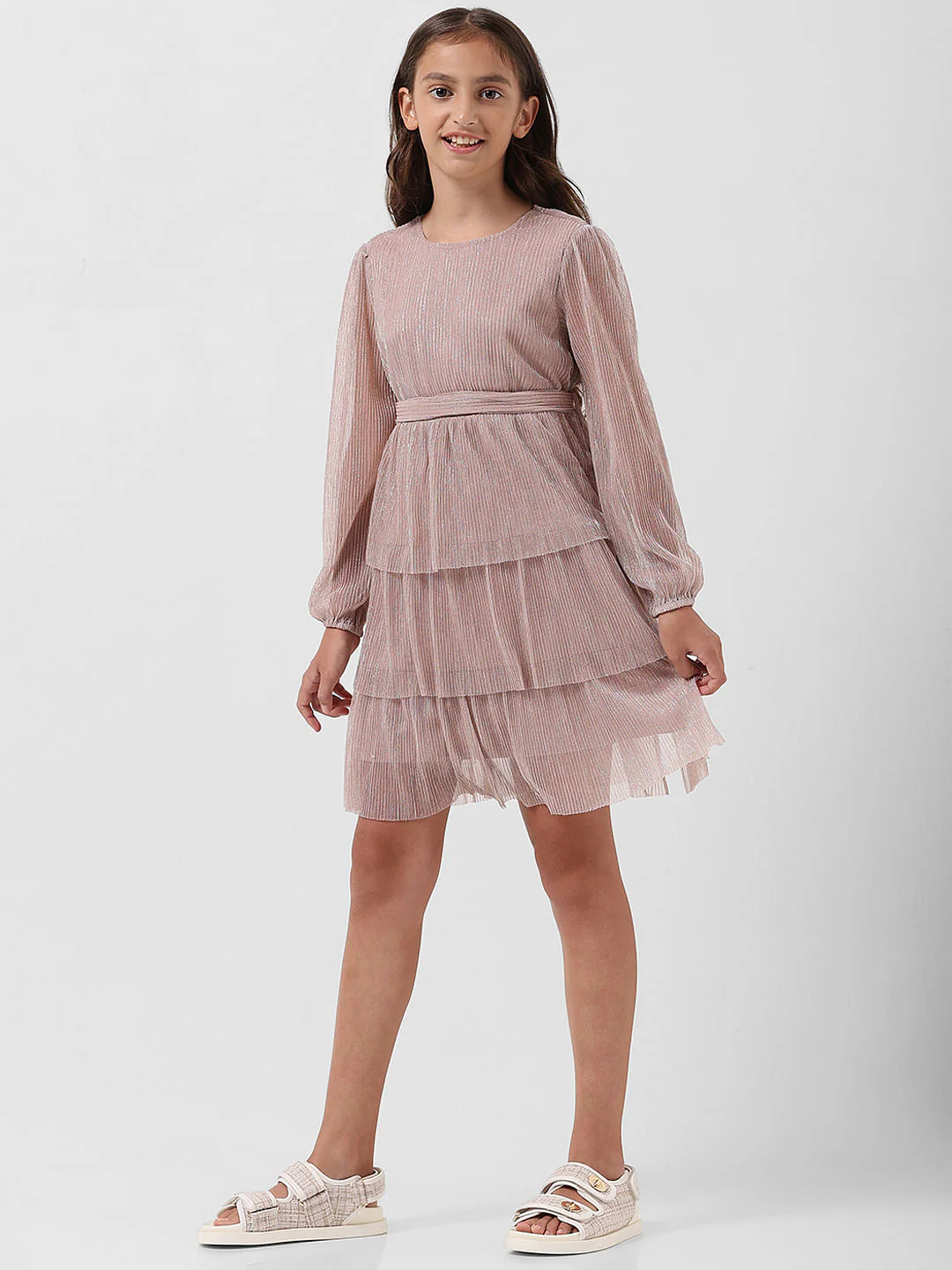 Girl Silver Shimmer Tiered Dress - Image 2
