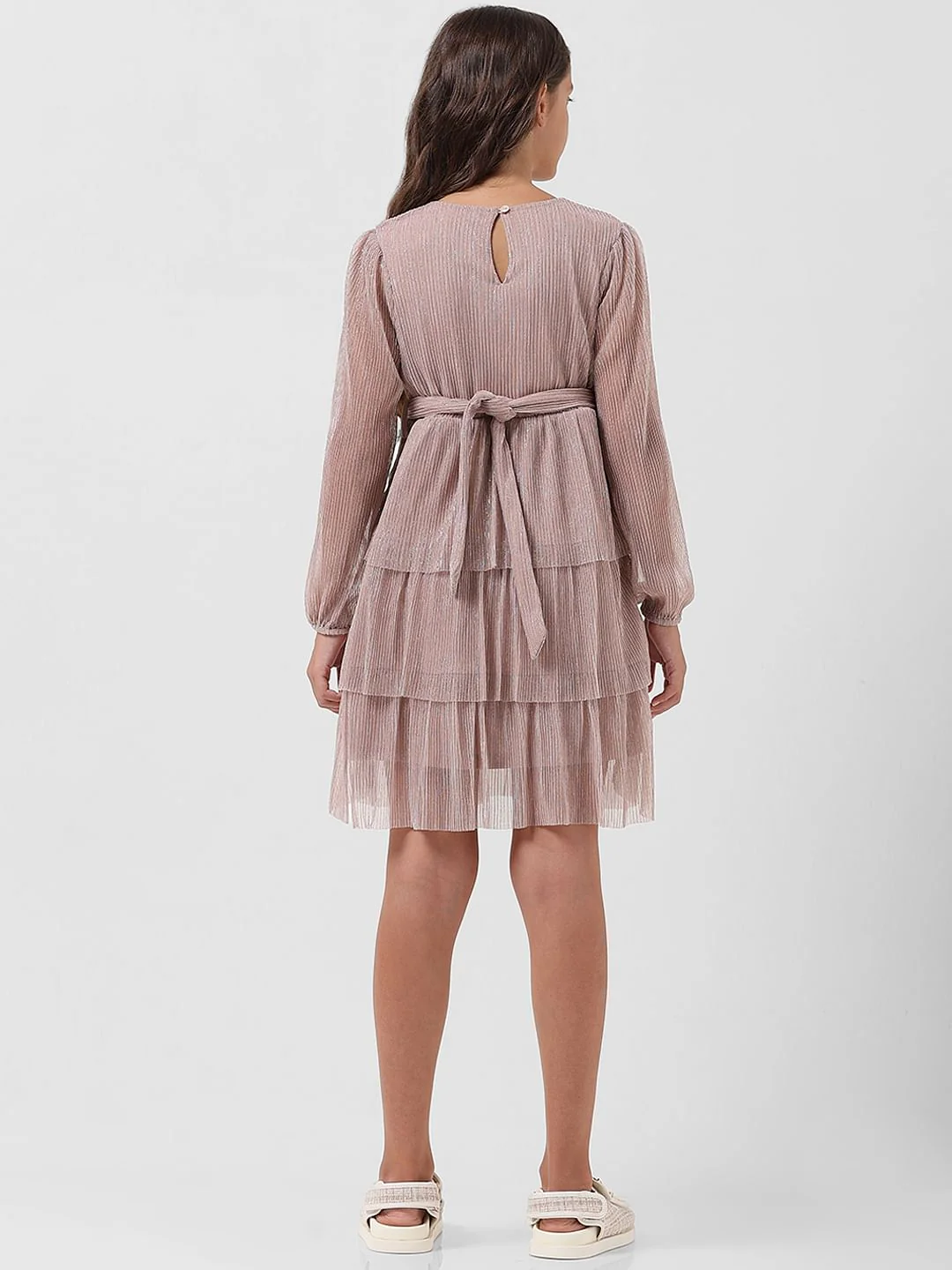Girl Silver Shimmer Tiered Dress - Image 3