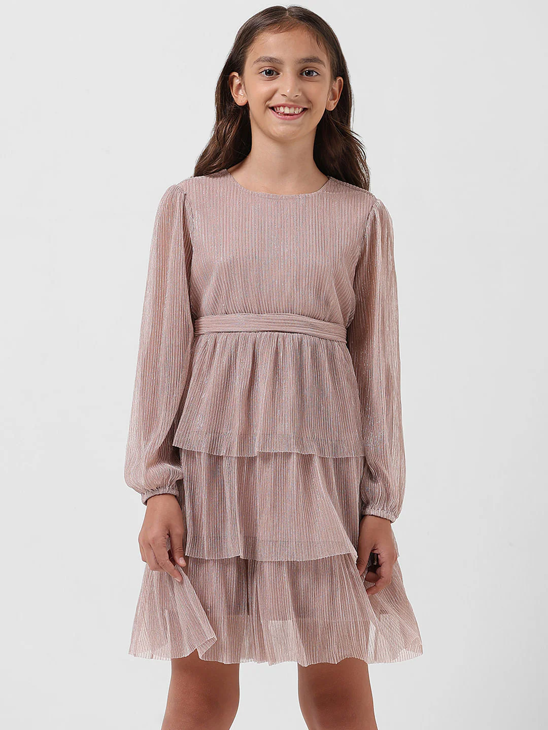 Girl Silver Shimmer Tiered Dress - Image 5