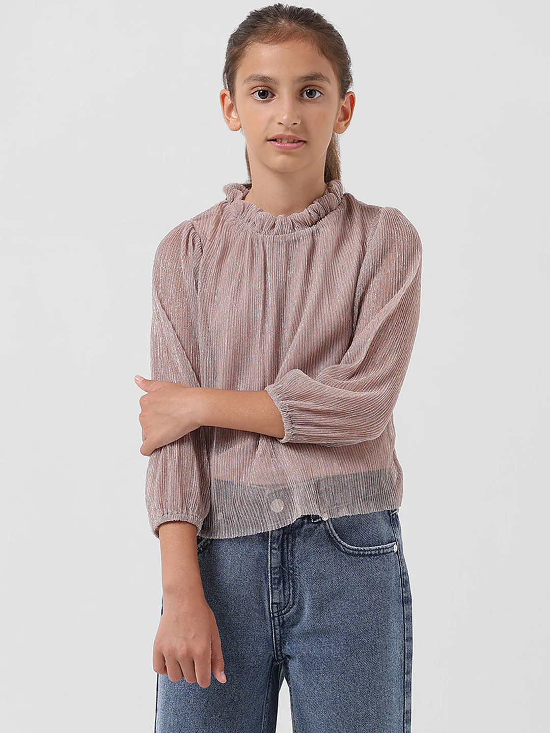 Girl Silver Lurex Shimmer Top - Image 2