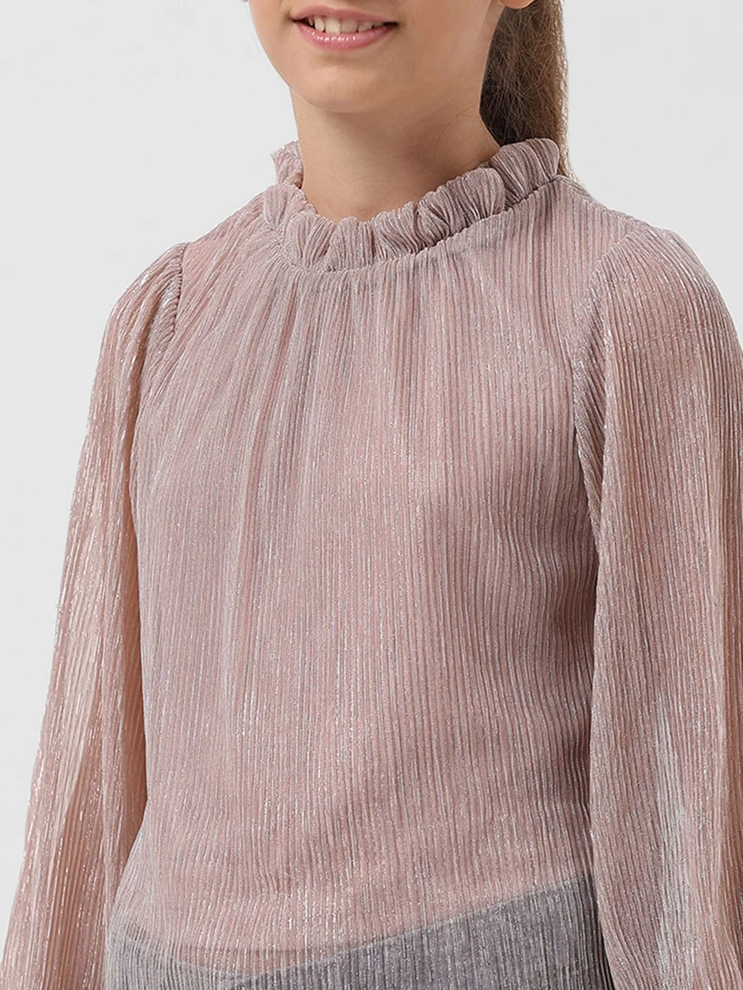 Girl Silver Lurex Shimmer Top - Image 4