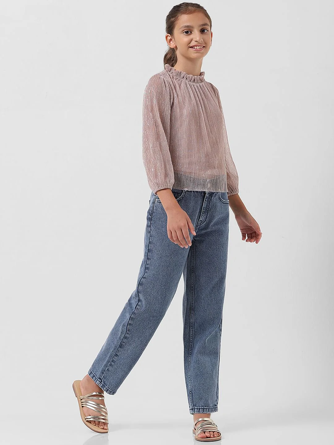 Girl Silver Lurex Shimmer Top - Image 5
