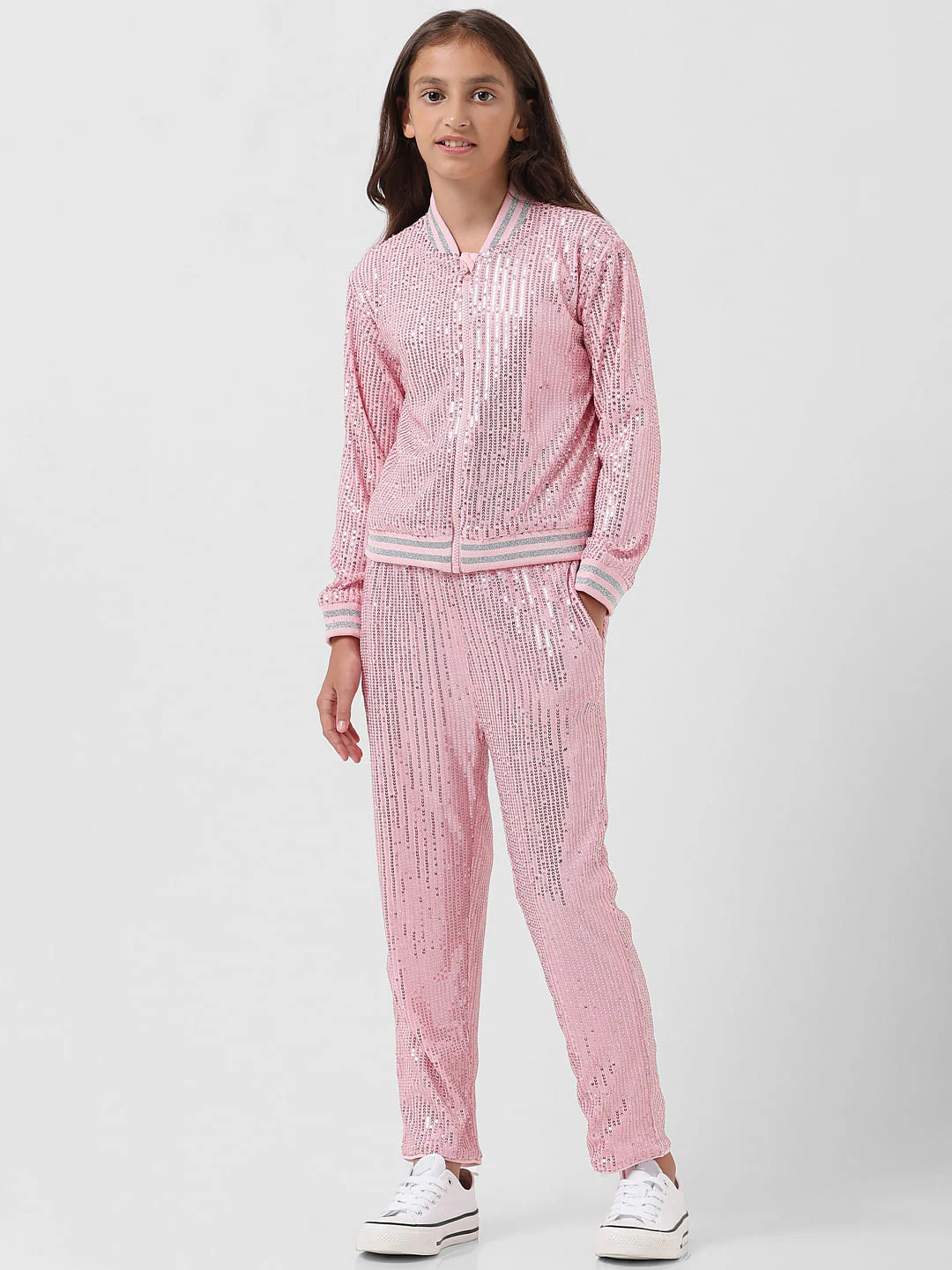 Girl Pink Sequinned Bomber Jacket - Image 5