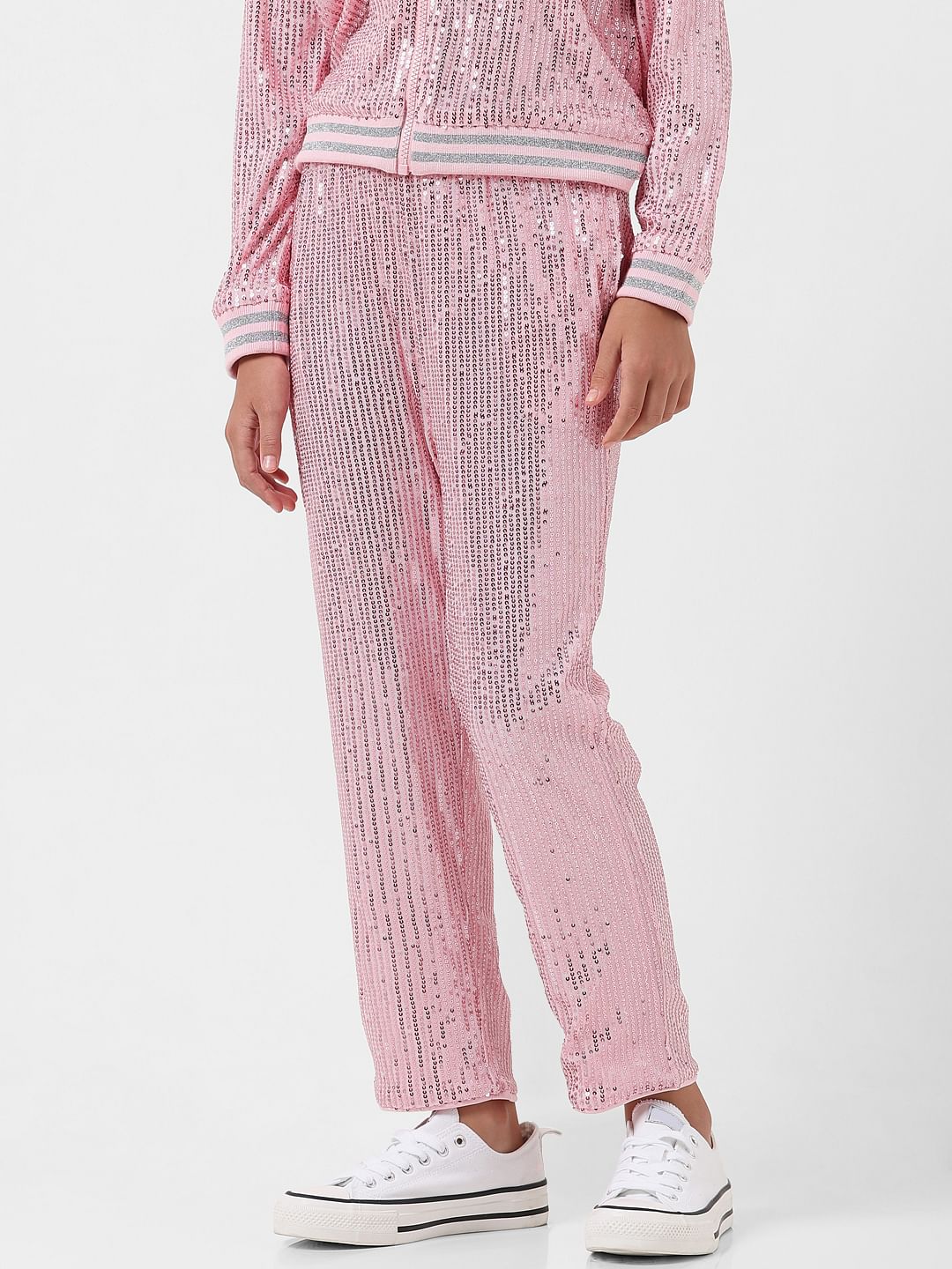 Girl Pink Sequinned Straight Fit Pants - Image 2