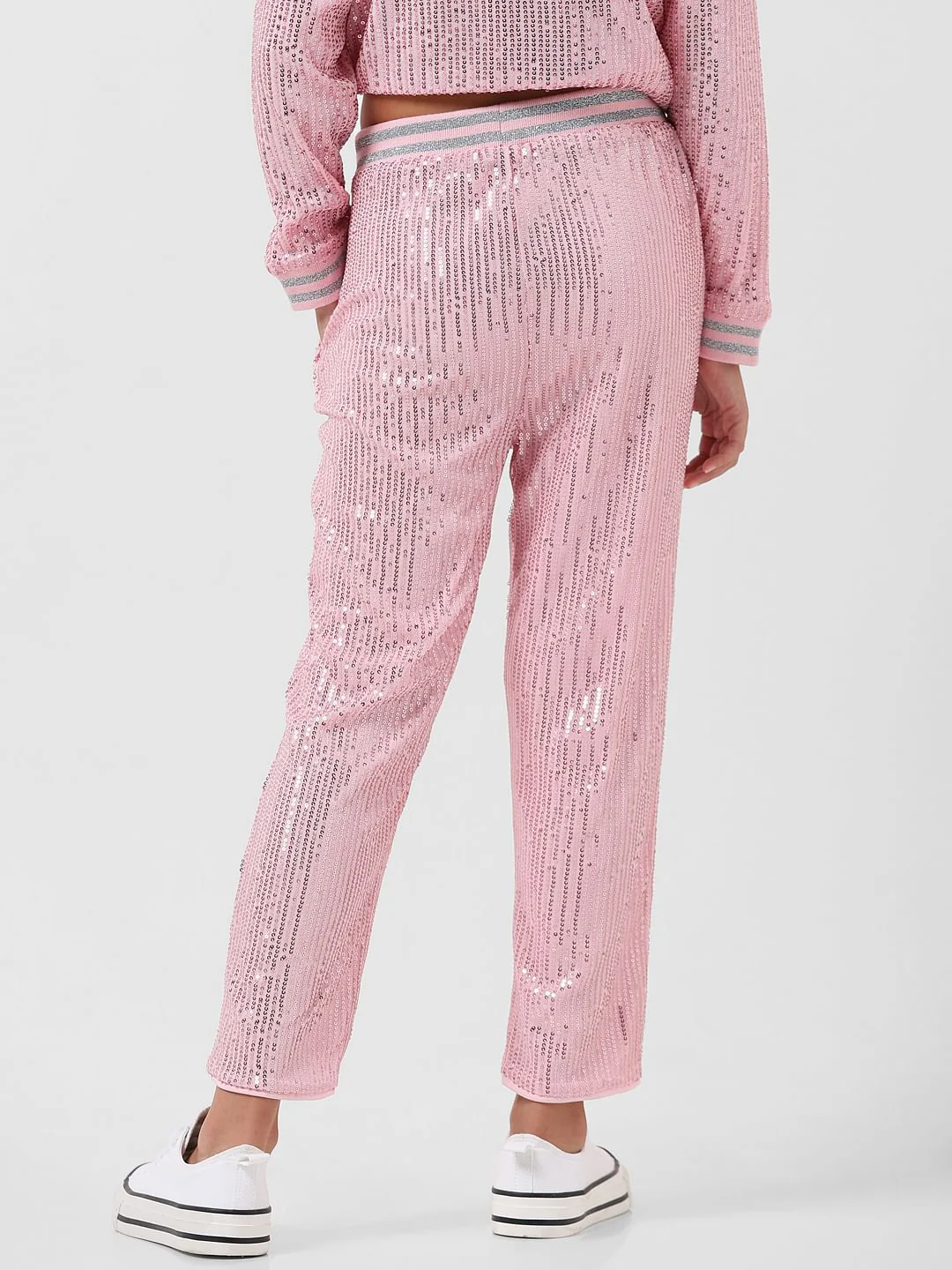 Girl Pink Sequinned Straight Fit Pants - Image 3