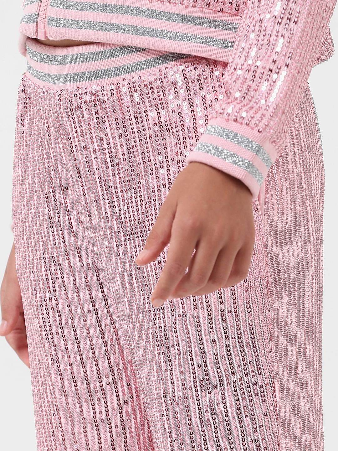 Girl Pink Sequinned Straight Fit Pants - Image 4