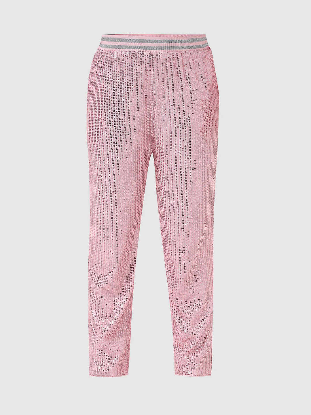 Girl Pink Sequinned Straight Fit Pants - Image 5