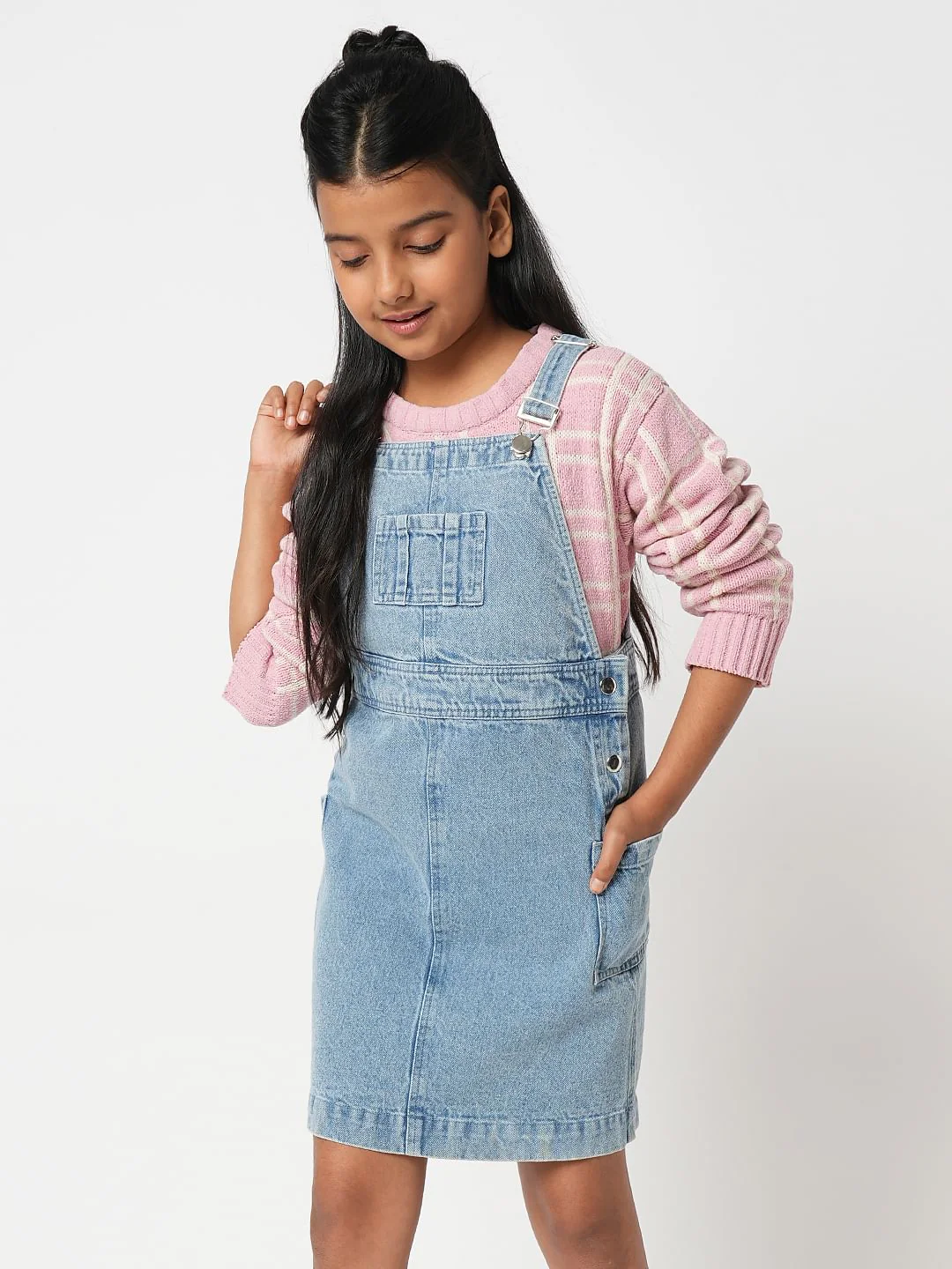 Girl Blue Denim Dungaree - Image 3