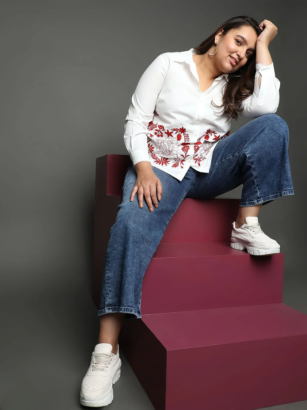 Curve White Printed Shirt