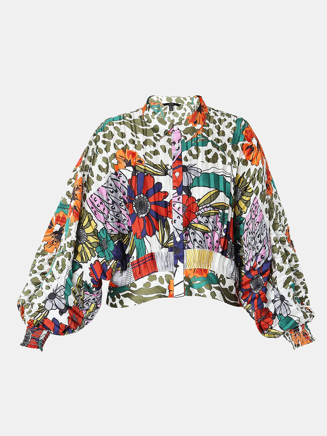 Green Abstract Print Pleated Shirt - Image 7