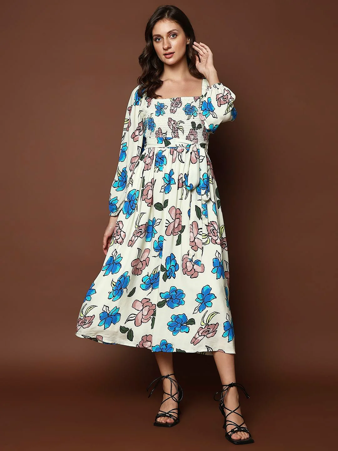 White Floral Print Multi-Style Dress - Image 2