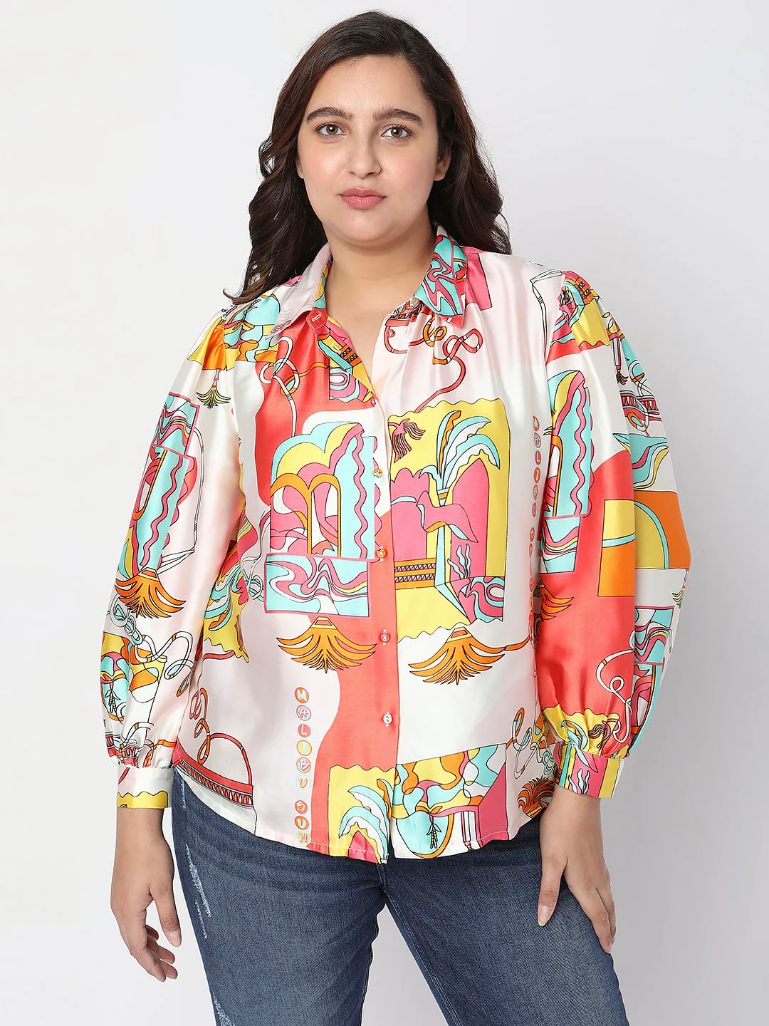 Curve Orange Printed Shirt - Image 2