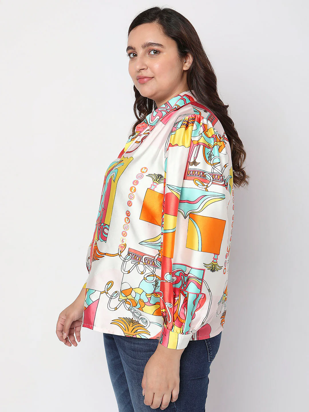 Curve Orange Printed Shirt - Image 3